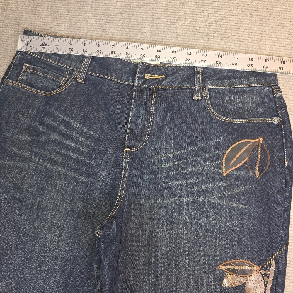 Coldwater Creek Blue Boot Cut Jeans with Gold Embroidery & Sequins - Picture 5 of 16